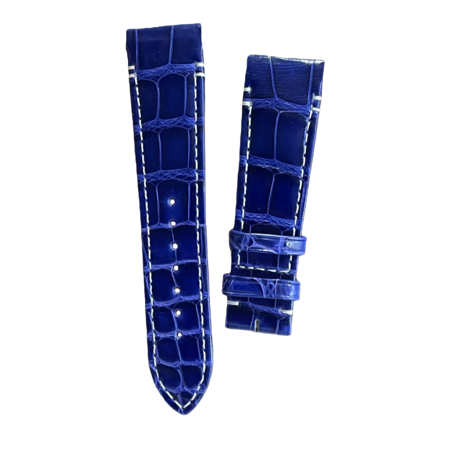 Fits Cartier Santos Series WJSA0013 Glossy Blue ALLIGATOR Quick-Release Pin Buckle Watch Strap