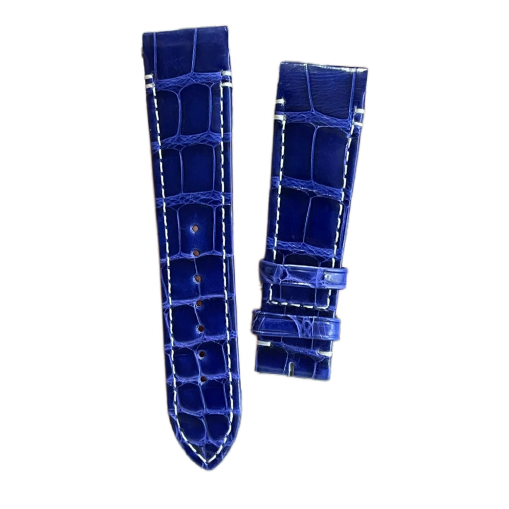 Fits Cartier Santos Series WJSA0013 Glossy Blue ALLIGATOR Quick-Release Pin Buckle Watch Strap