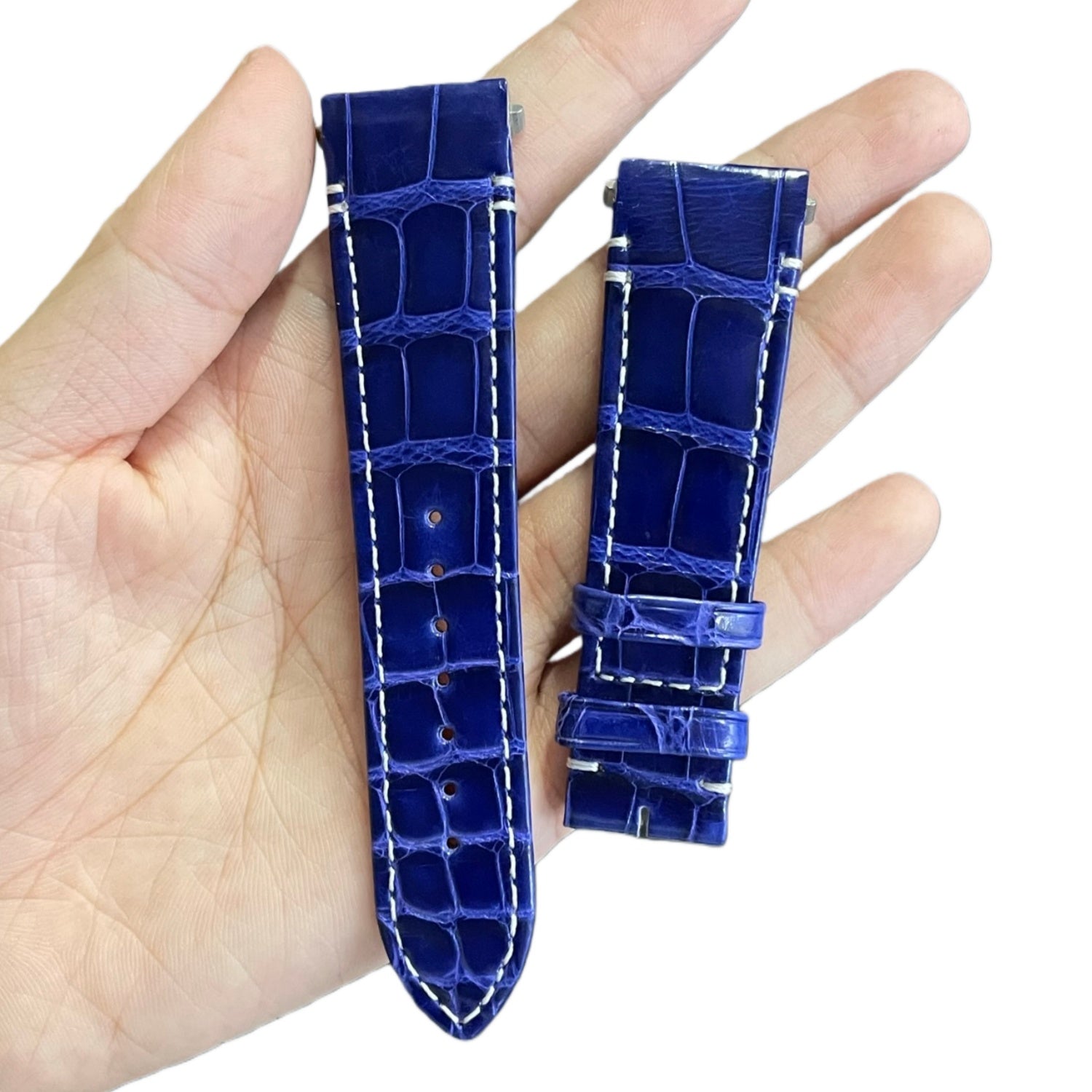 Fits Cartier Santos Series WJSA0013 Glossy Blue ALLIGATOR Quick-Release Pin Buckle Watch Strap