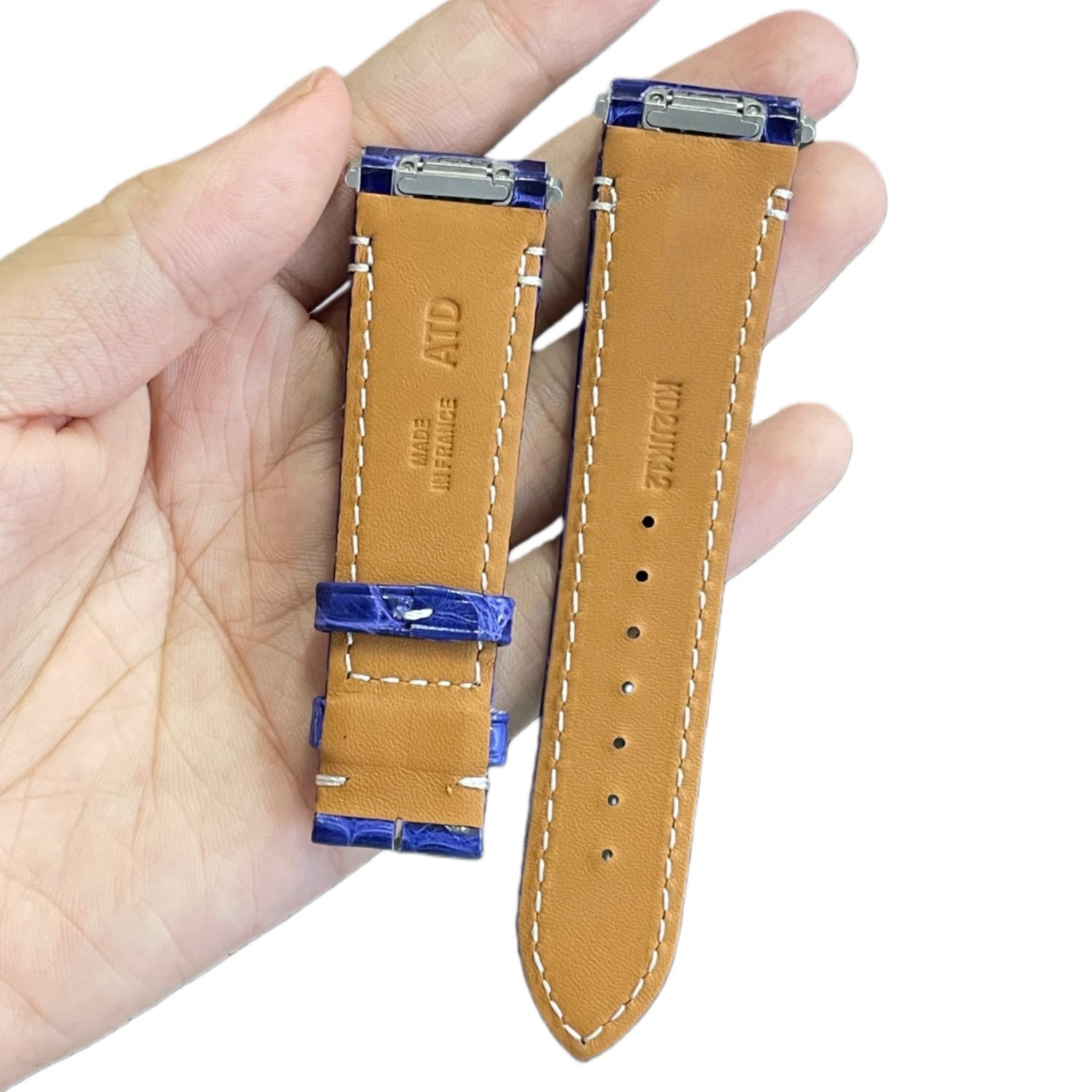 Fits Cartier Santos Series WJSA0013 Glossy Blue ALLIGATOR Quick-Release Pin Buckle Watch Strap
