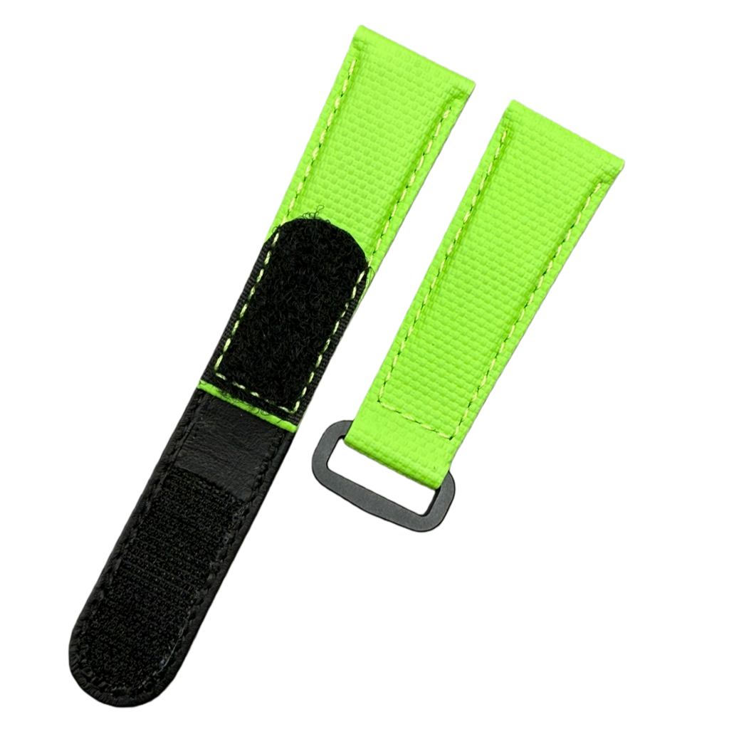 Handcrafted Custom Grass Green Nylon Texture Fluororubber Hook-and-Loop Strap for Rolex & Omega