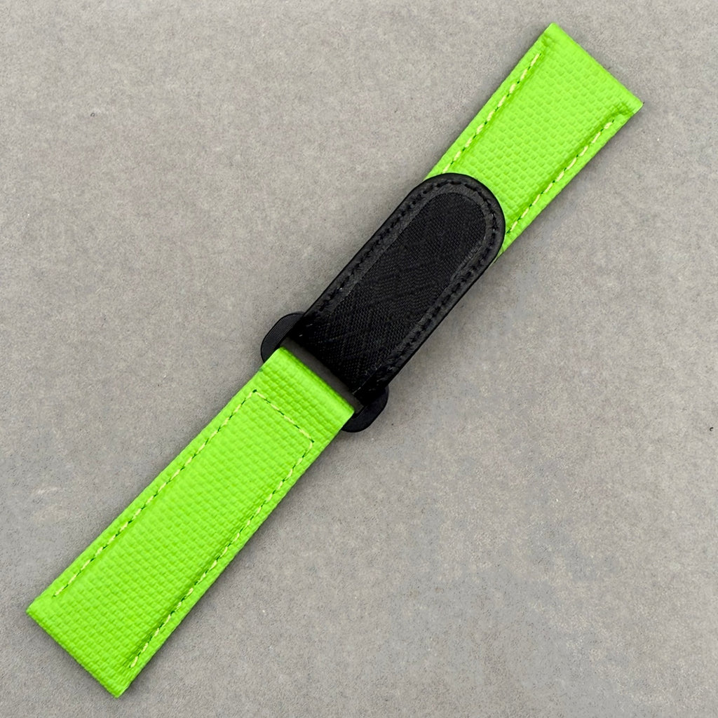 Handcrafted Custom Grass Green Nylon Texture Fluororubber Hook-and-Loop Strap for Rolex & Omega