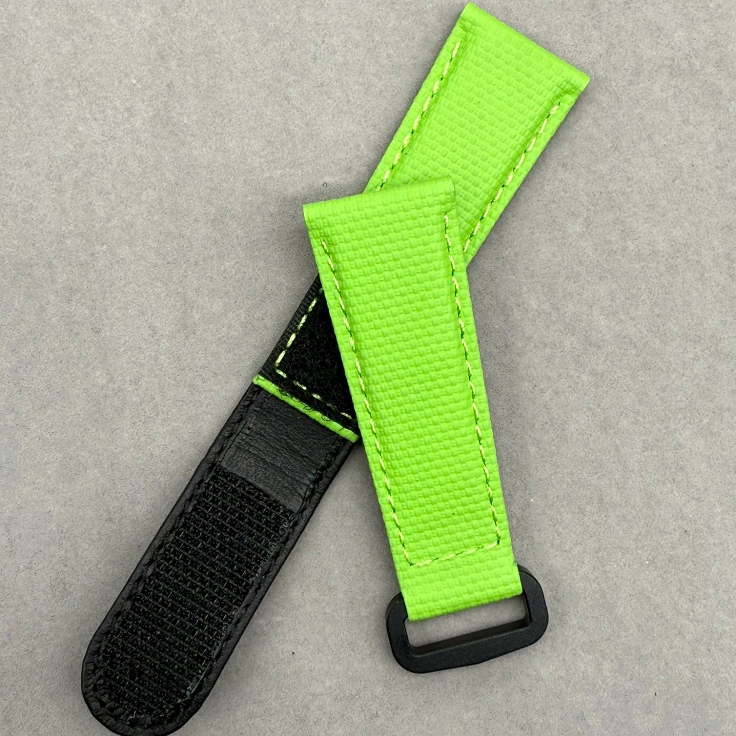 Handcrafted Custom Grass Green Nylon Texture Fluororubber Hook-and-Loop Strap for Rolex & Omega
