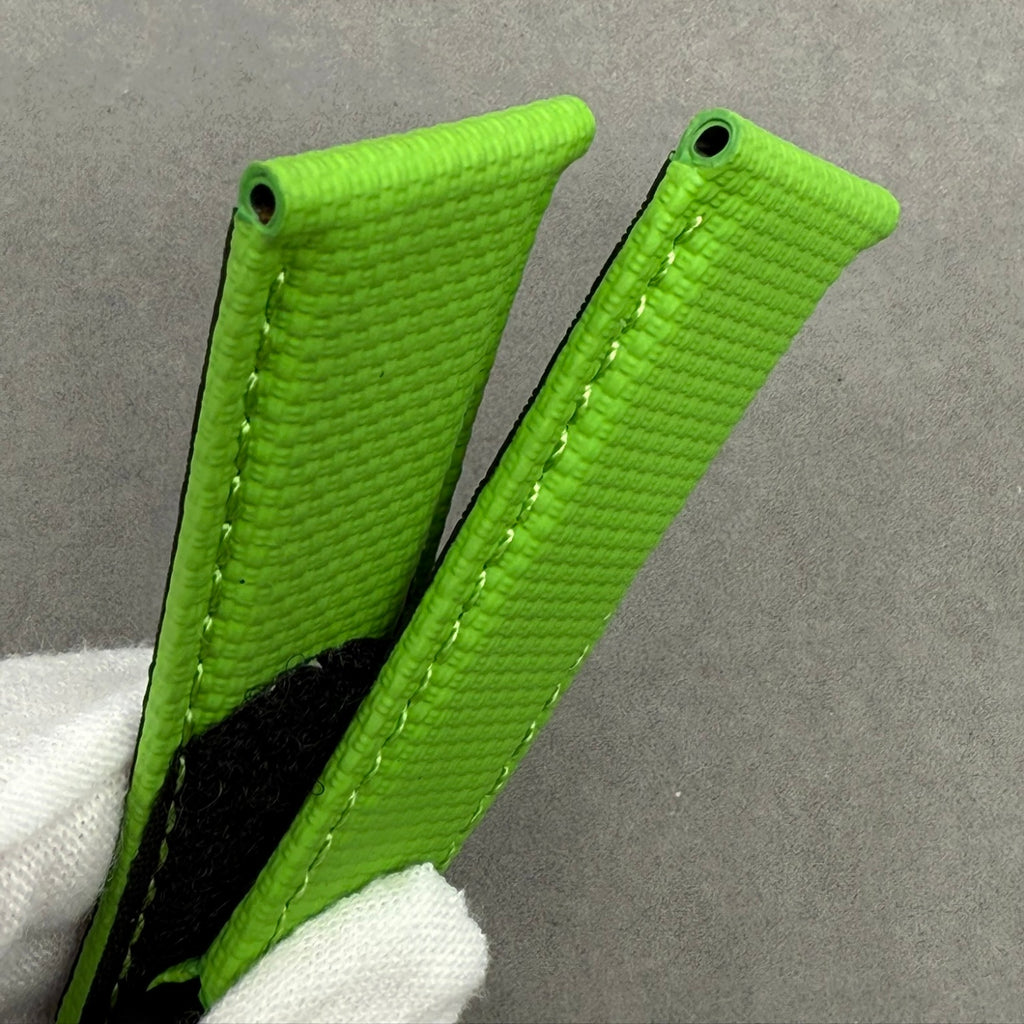 Handcrafted Custom Grass Green Nylon Texture Fluororubber Hook-and-Loop Strap for Rolex & Omega