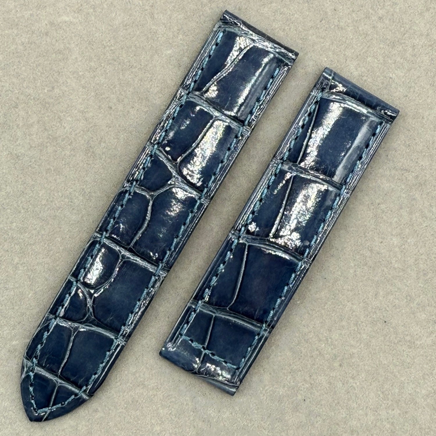 Handcrafted Custom Alligator Leather Watch Strap for Cartier Tank Series - Bright Blue, Single-Fold Clasp