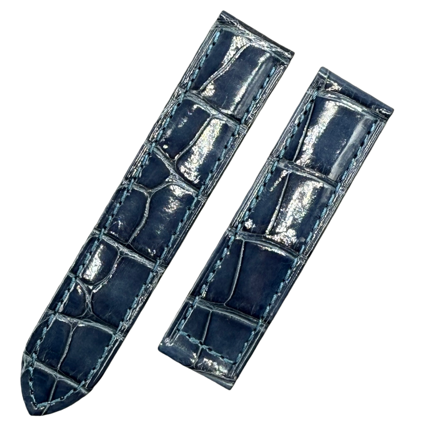 Handcrafted Custom Alligator Leather Watch Strap for Cartier Tank Series - Bright Blue, Single-Fold Clasp