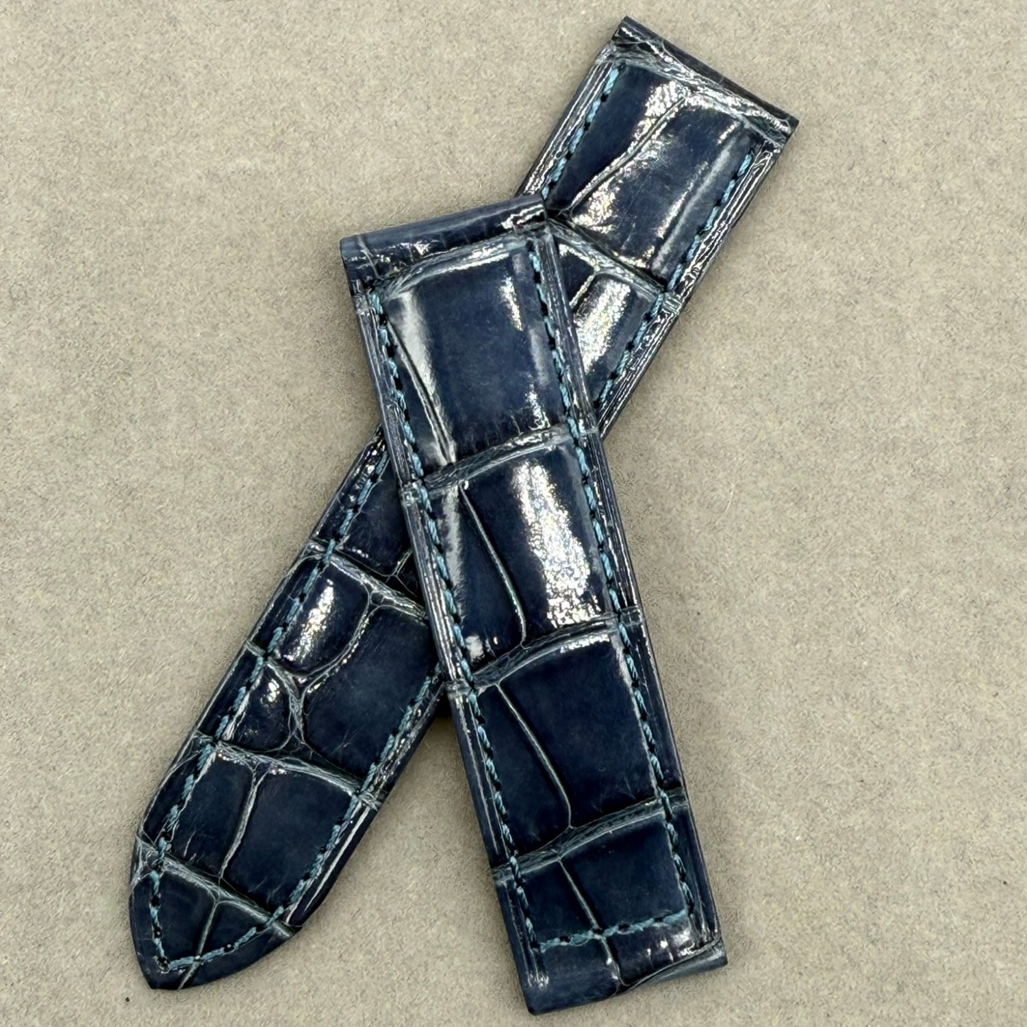 Handcrafted Custom Alligator Leather Watch Strap for Cartier Tank Series - Bright Blue, Single-Fold Clasp
