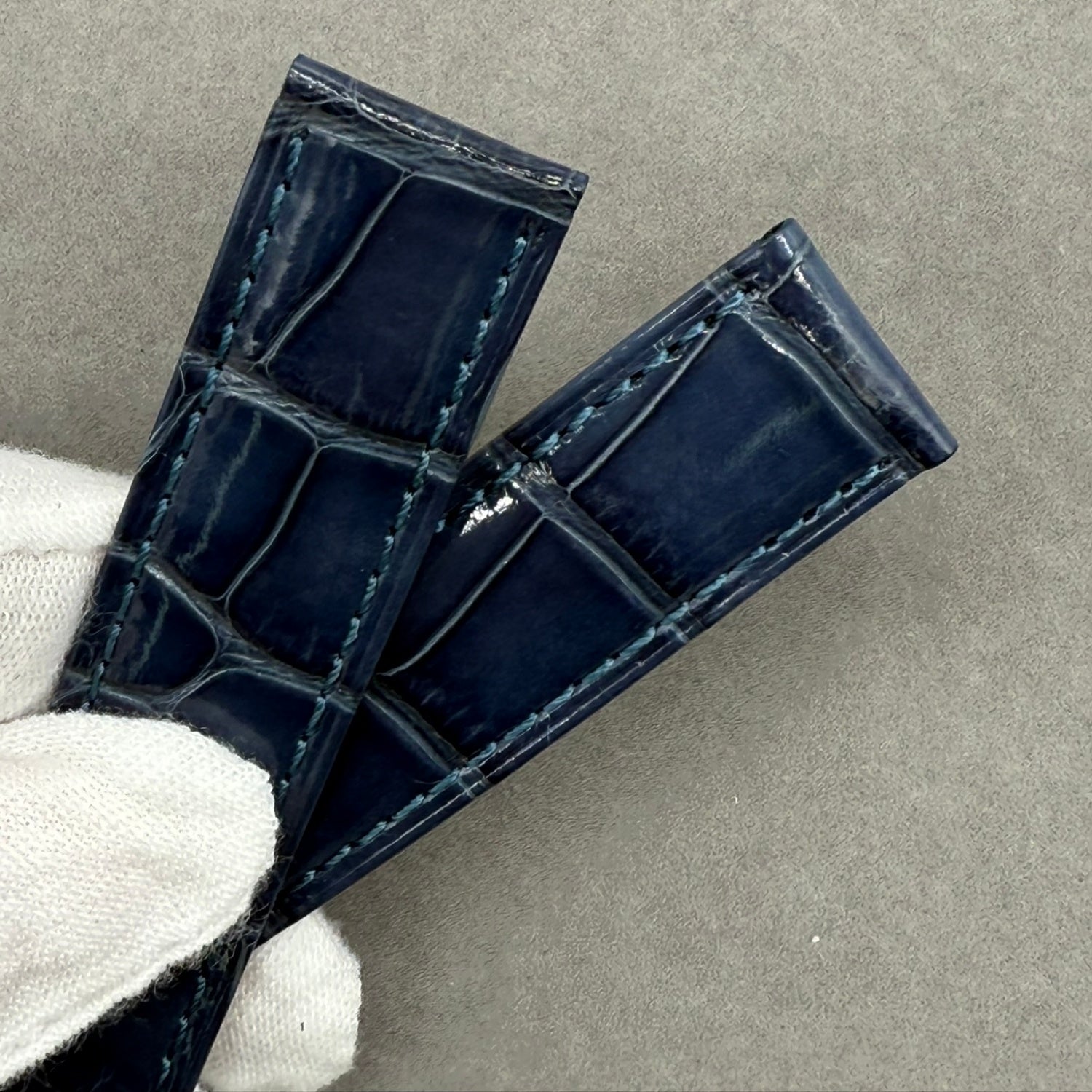 Handcrafted Custom Alligator Leather Watch Strap for Cartier Tank Series - Bright Blue, Single-Fold Clasp