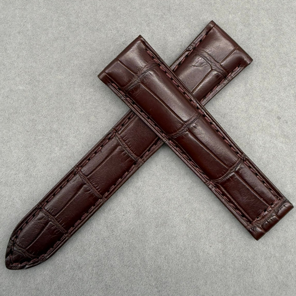 Handcrafted Custom Alligator Leather  Watch  Strap for TAG Heuer Carrera Series - Deep Brown Foldable Clasp