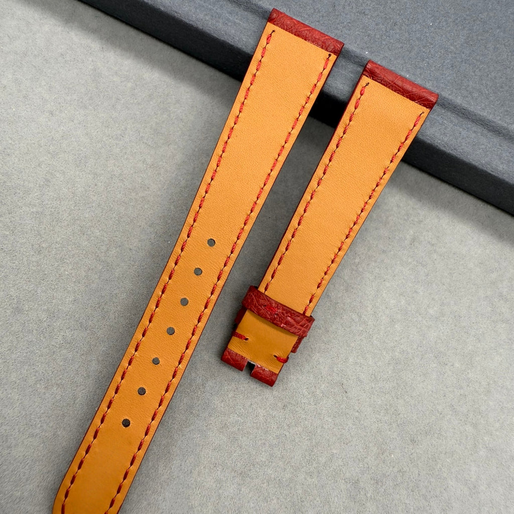 Handcrafted Custom Red Ostrich Leather Watch Strap for Blancpain Villeret Moonphase 6126/6106