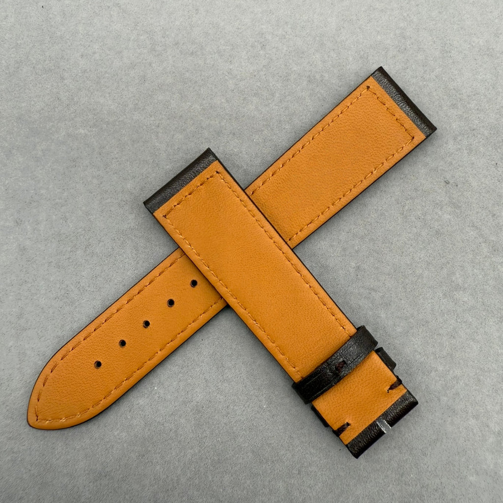 Handcrafted Dark Brown Plain Cowhide Leather Watch Strap for Bell & Ross Vintage Exile BR123