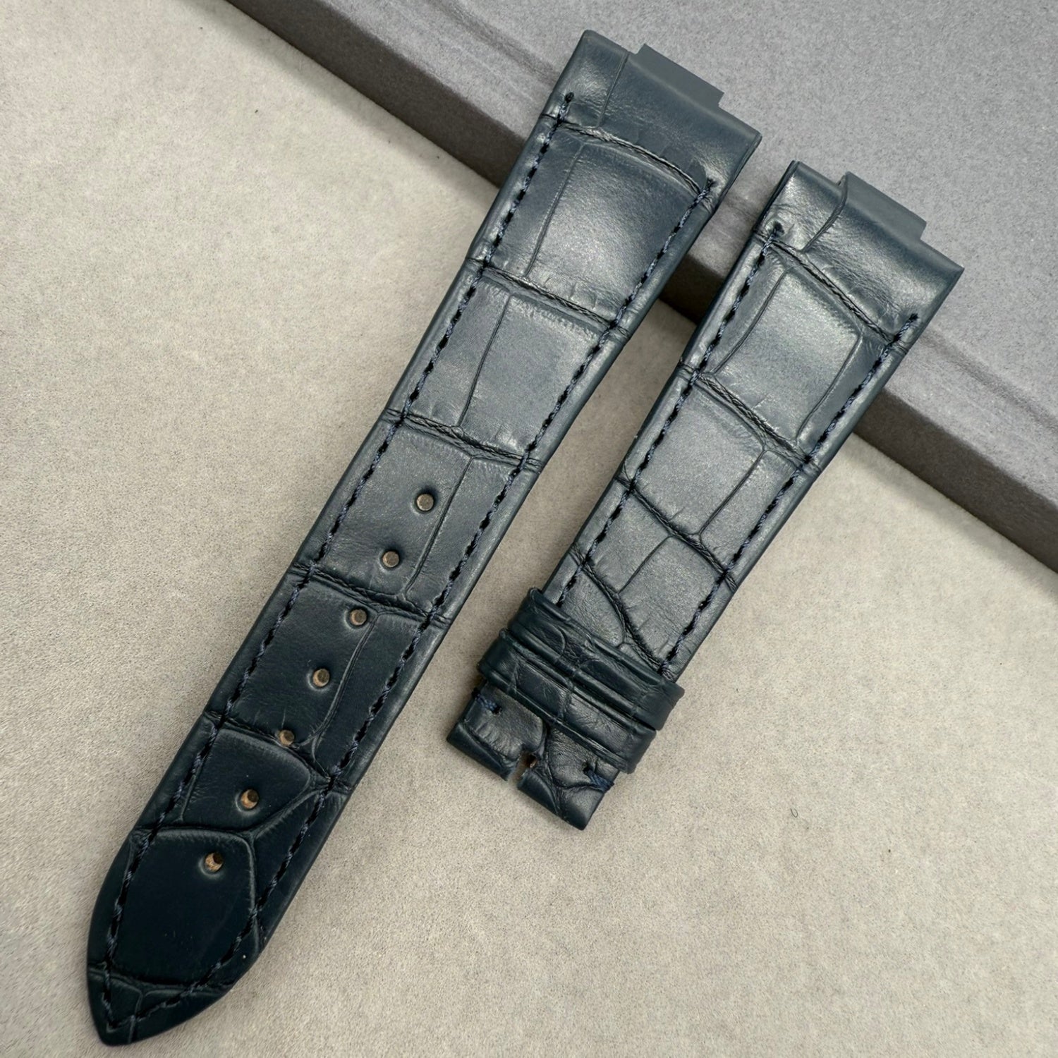Handcrafted Alligator Leather Watch Strap with Bamboo Pattern - For Ulysse Nardin Marine 1183-126 (Blue)