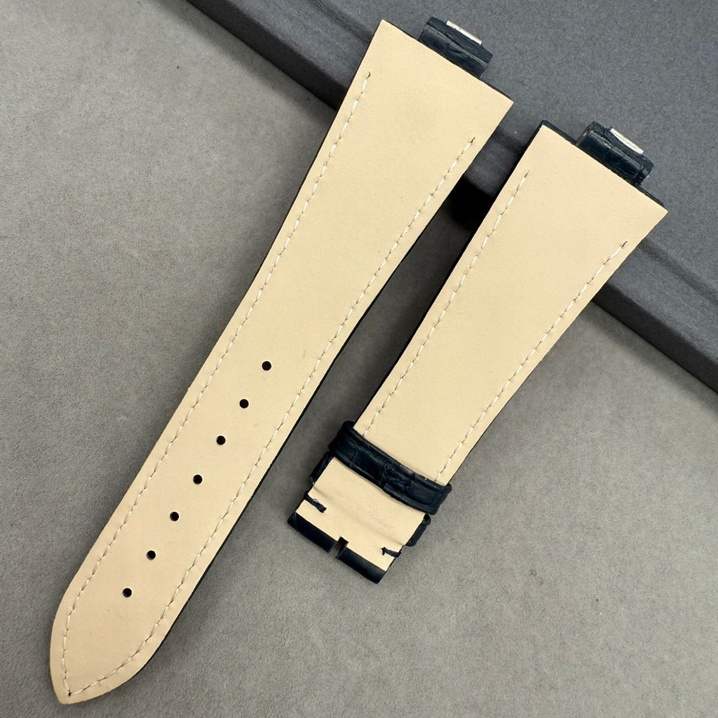 Handcrafted Alligator Leather Watch Strap with Bamboo Pattern - For Ulysse Nardin Marine 1183-126 (Blue)
