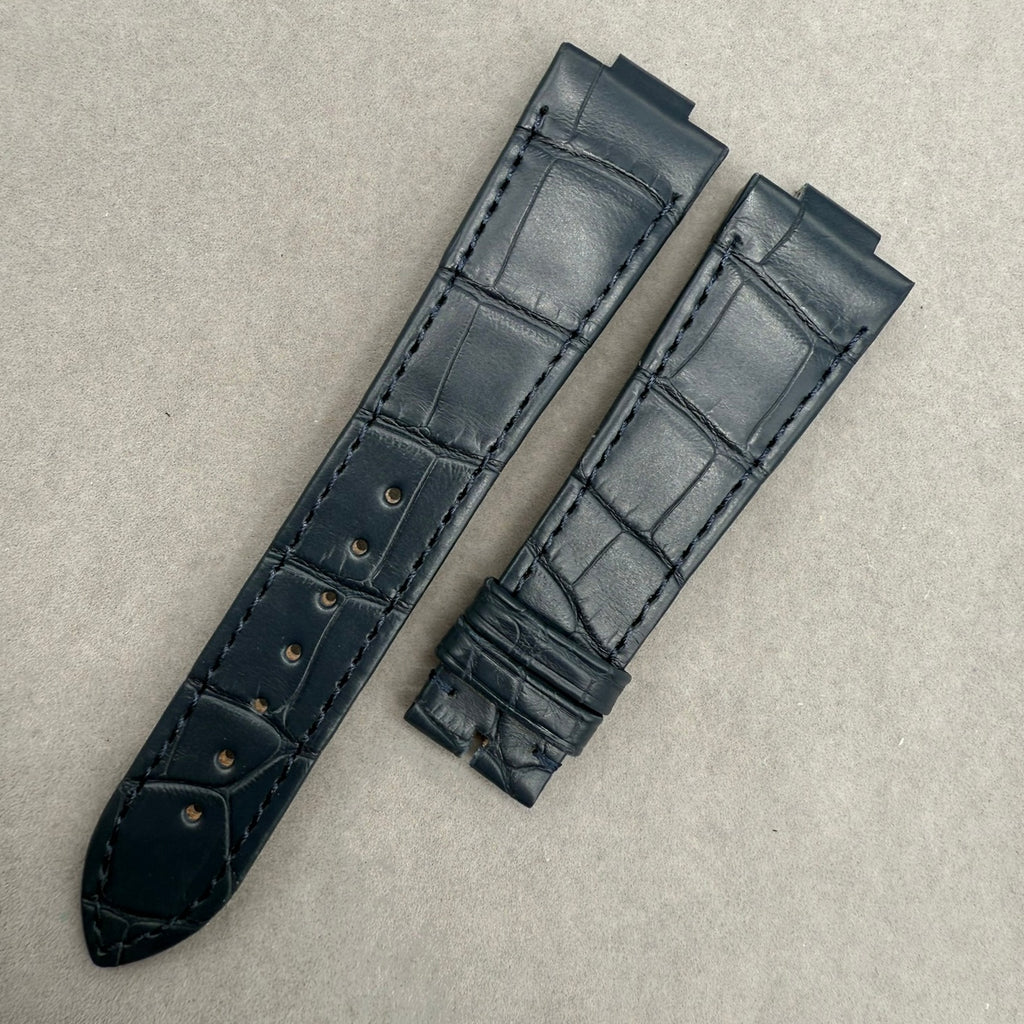 Handcrafted Alligator Leather Watch Strap with Bamboo Pattern - For Ulysse Nardin Marine 1183-126 (Blue)