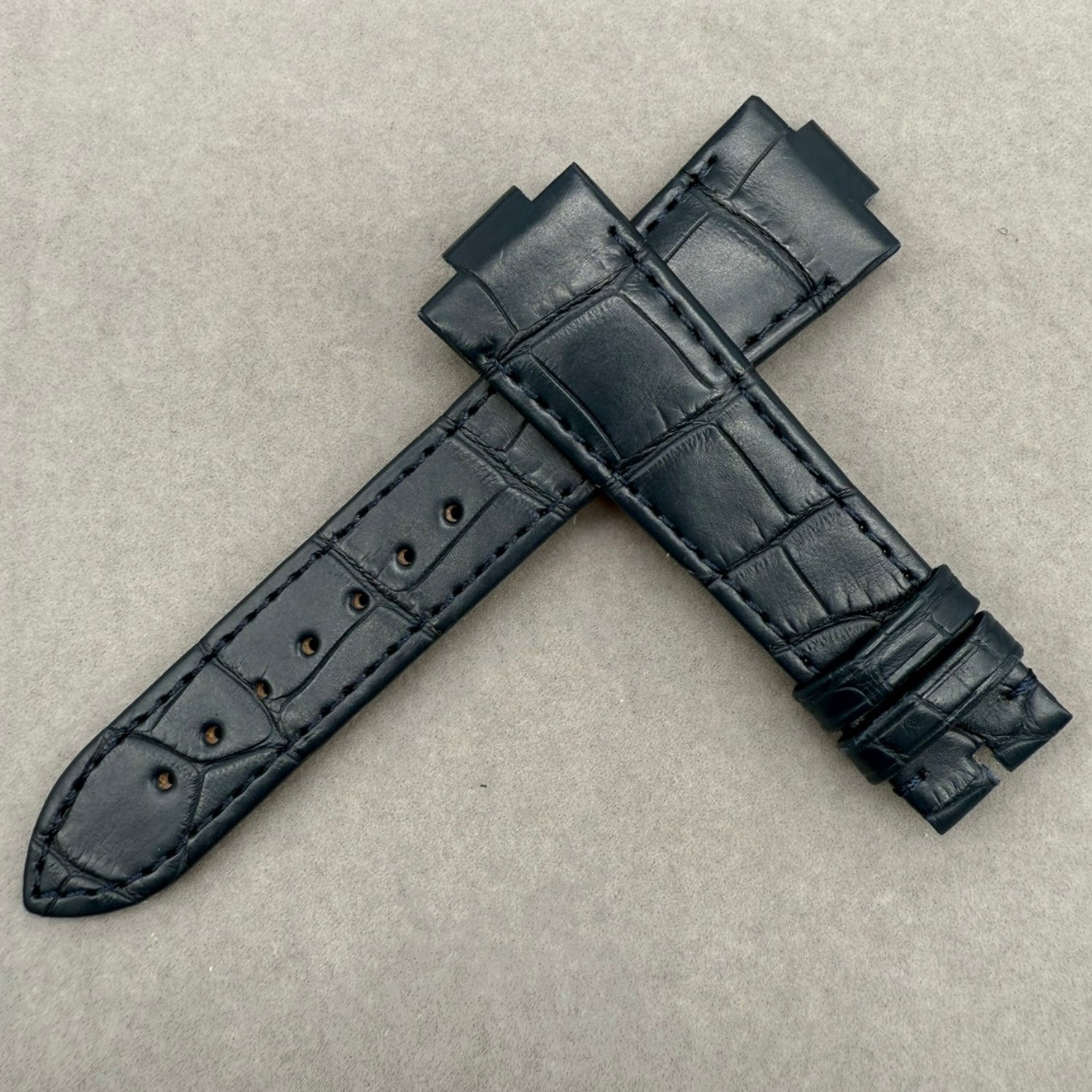 Handcrafted Alligator Leather Watch Strap with Bamboo Pattern - For Ulysse Nardin Marine 1183-126 (Blue)