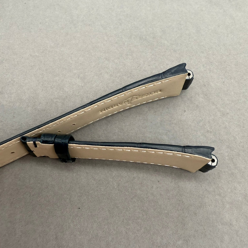 Handcrafted Alligator Leather Watch Strap with Bamboo Pattern - For Ulysse Nardin Marine 1183-126 (Blue)