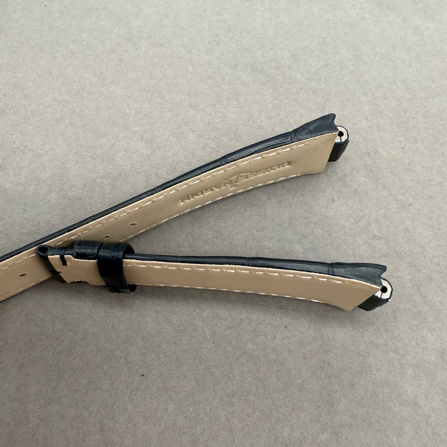 Handcrafted Alligator Leather Watch Strap with Bamboo Pattern - For Ulysse Nardin Marine 1183-126 (Blue)