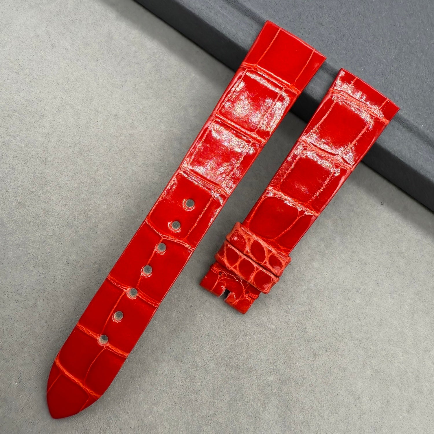 Custom Handcrafted Shiny Red Alligator Leather Watch Strap for Bvlgari LVCEA 103478