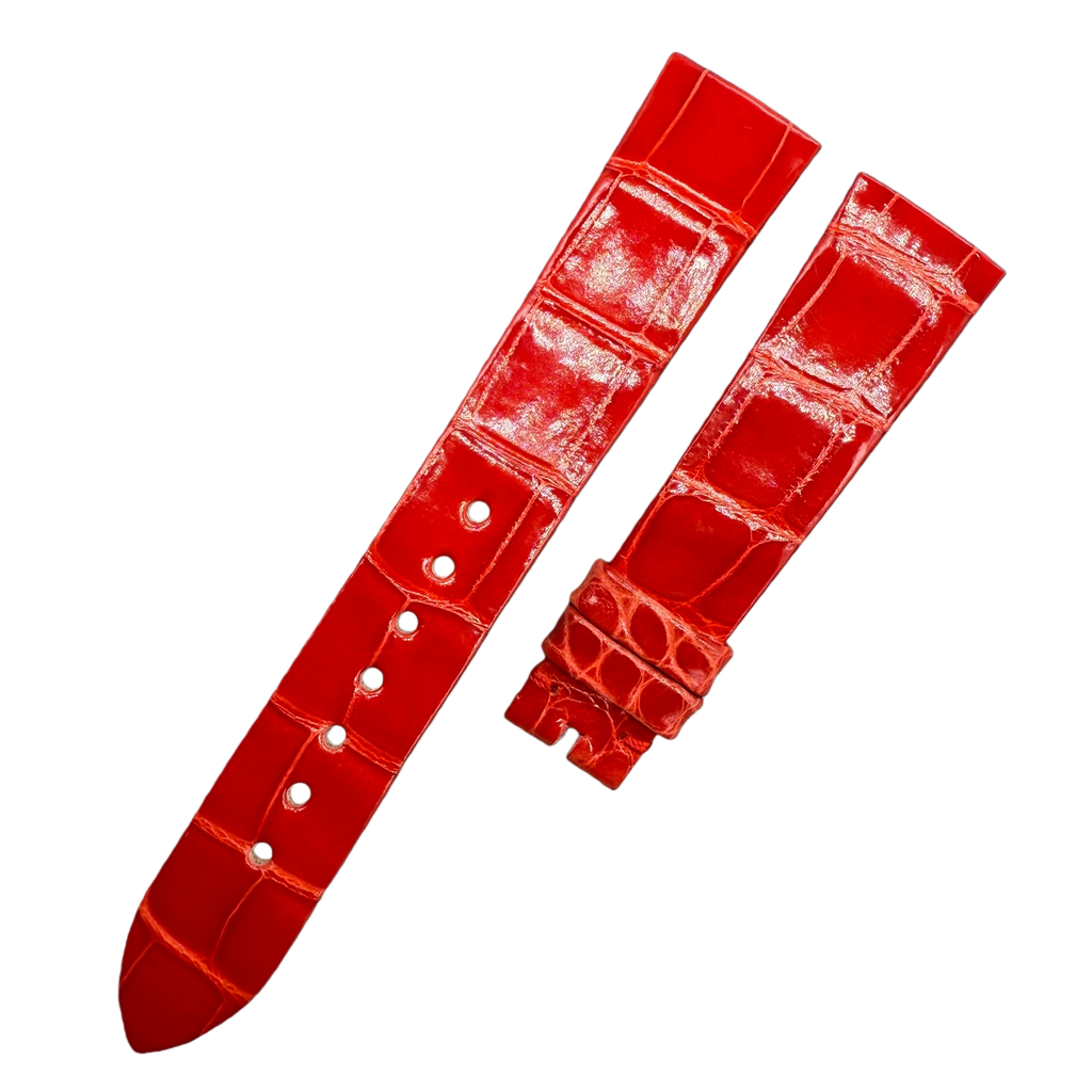 Custom Handcrafted Shiny Red Alligator Leather Watch Strap for Bvlgari LVCEA 103478
