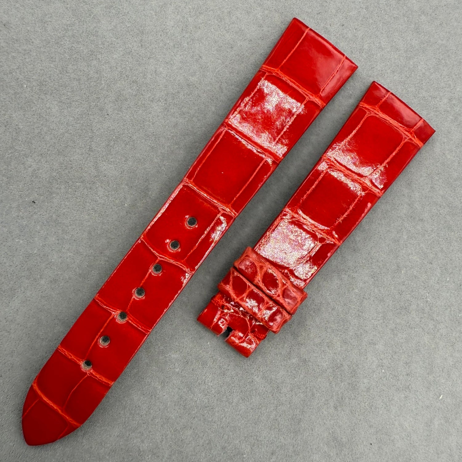 Custom Handcrafted Shiny Red Alligator Leather Watch Strap for Bvlgari LVCEA 103478