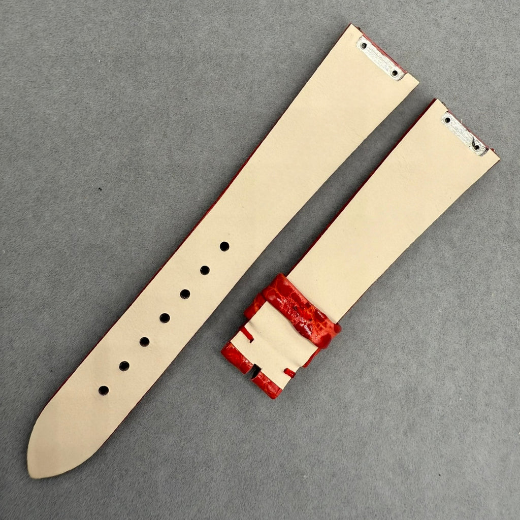 Custom Handcrafted Shiny Red Alligator Leather Watch Strap for Bvlgari LVCEA 103478
