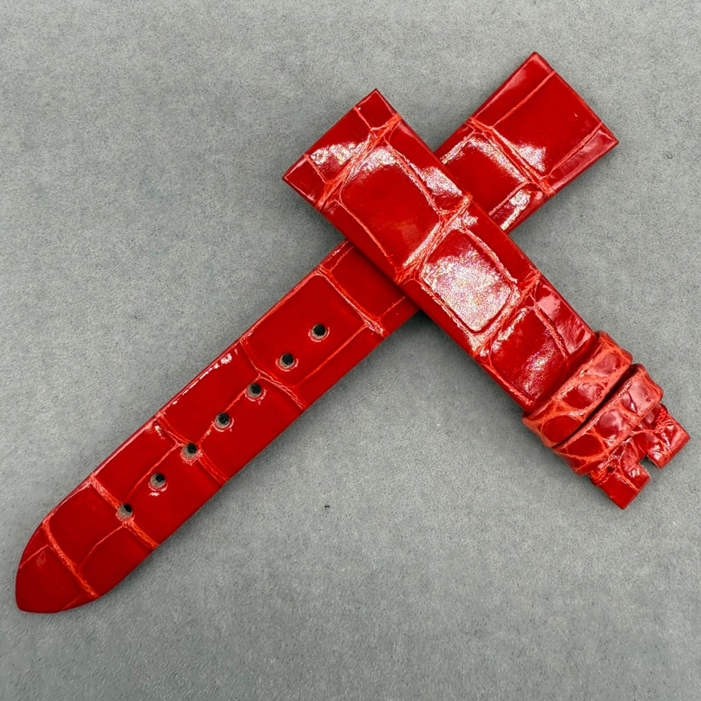 Custom Handcrafted Shiny Red Alligator Leather Watch Strap for Bvlgari LVCEA 103478