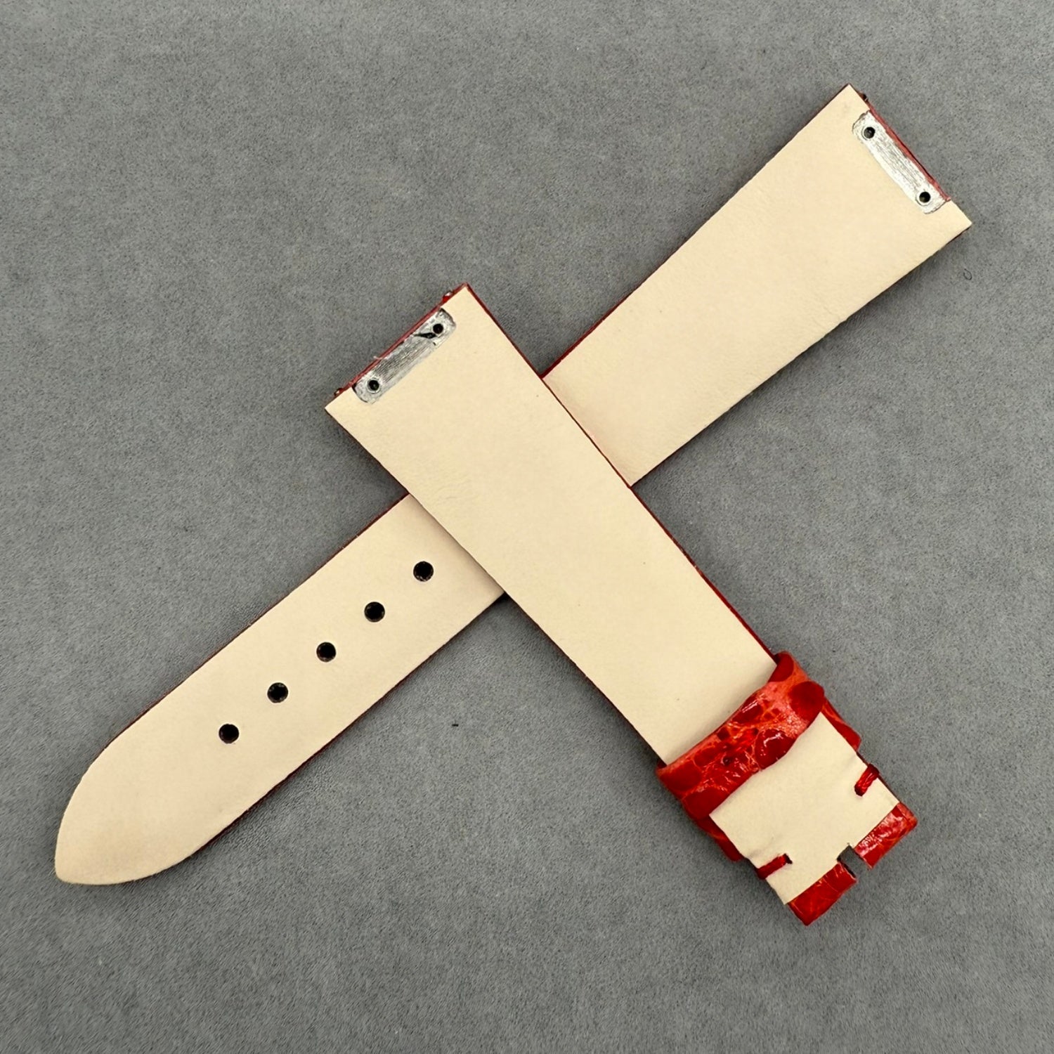 Custom Handcrafted Shiny Red Alligator Leather Watch Strap for Bvlgari LVCEA 103478
