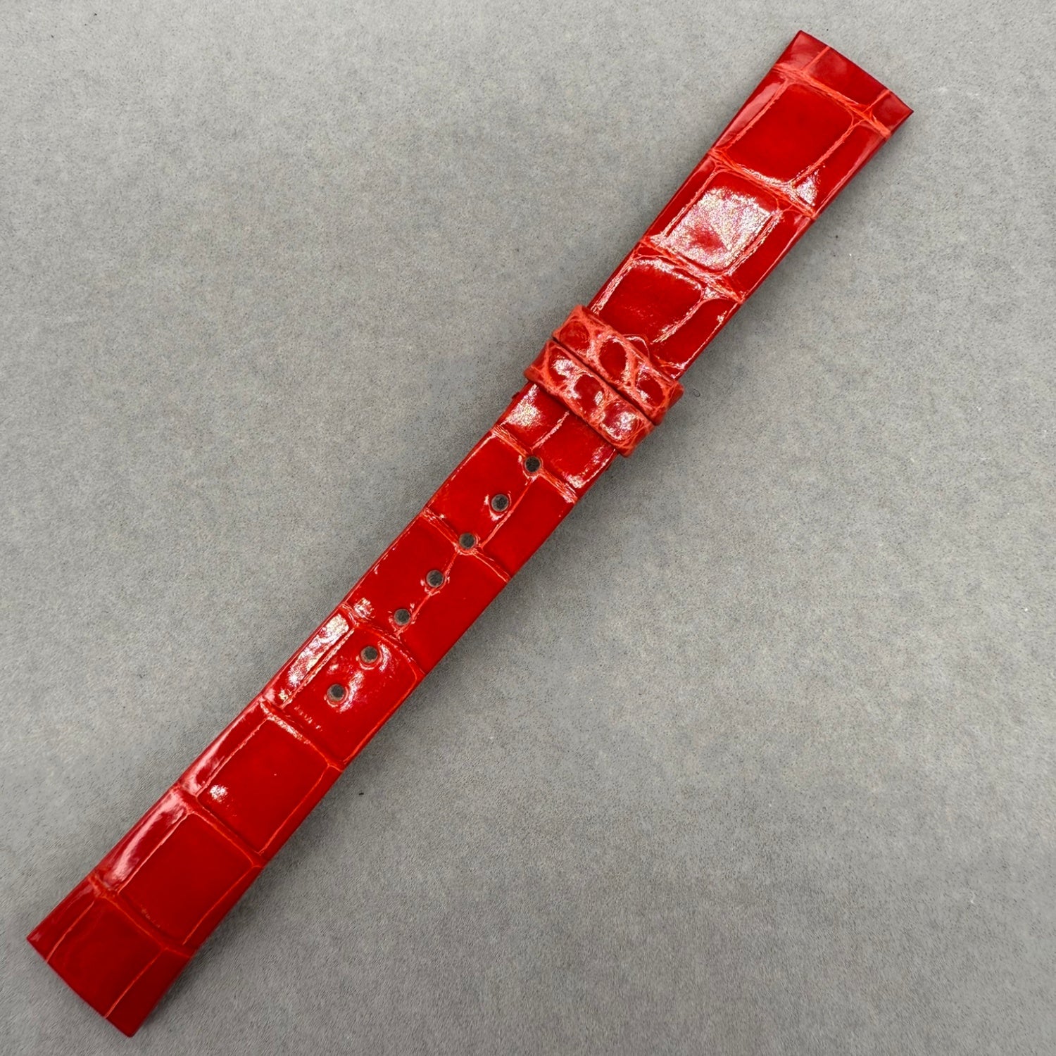 Custom Handcrafted Shiny Red Alligator Leather Watch Strap for Bvlgari LVCEA 103478