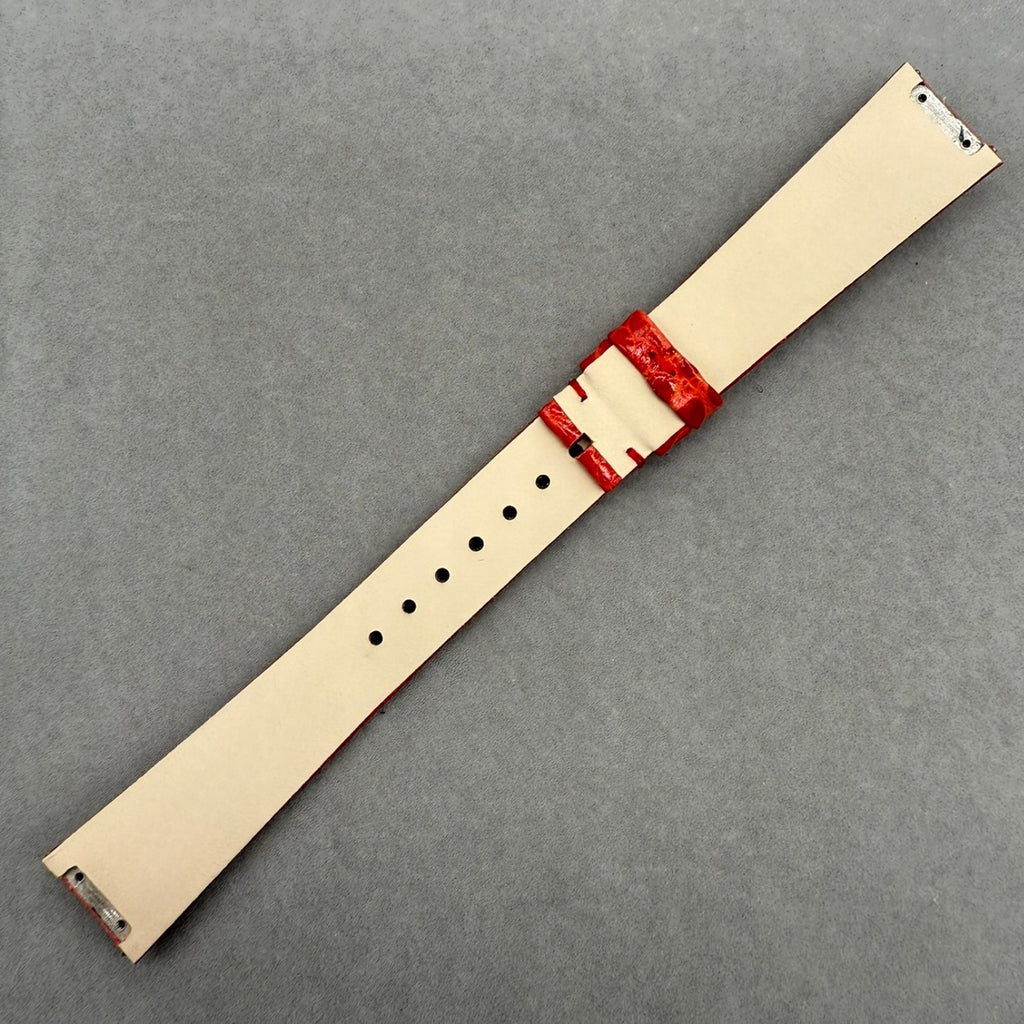 Custom Handcrafted Shiny Red Alligator Leather Watch Strap for Bvlgari LVCEA 103478
