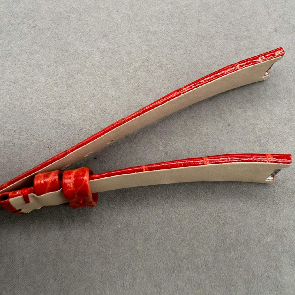 Custom Handcrafted Shiny Red Alligator Leather Watch Strap for Bvlgari LVCEA 103478