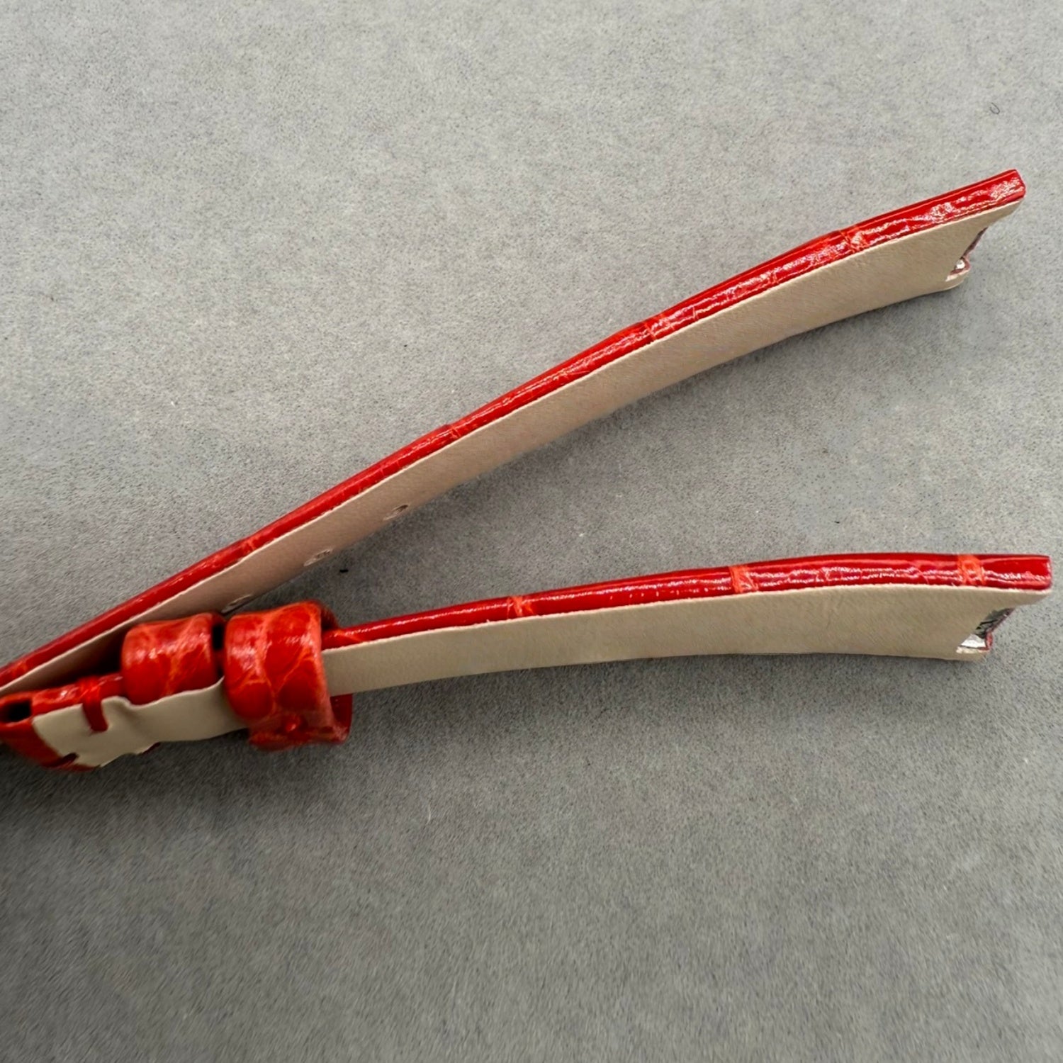 Custom Handcrafted Shiny Red Alligator Leather Watch Strap for Bvlgari LVCEA 103478