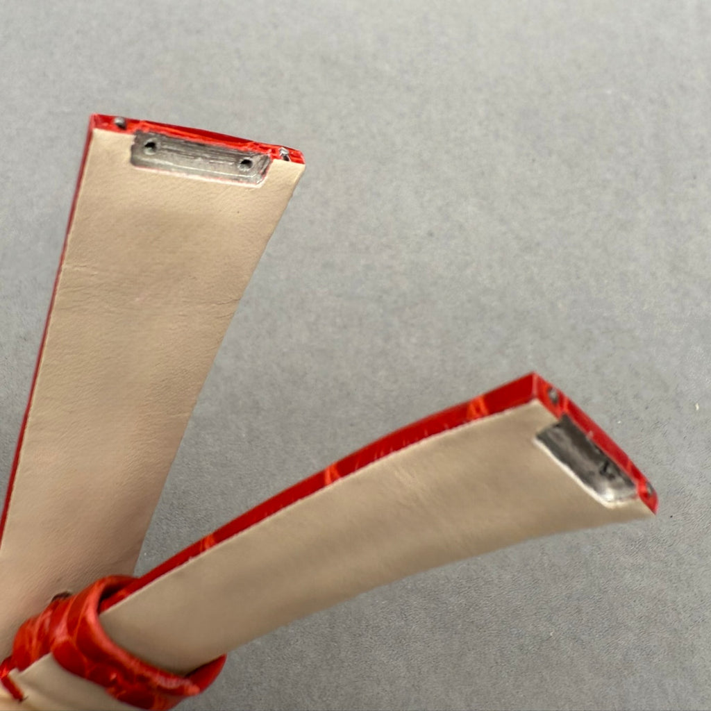 Custom Handcrafted Shiny Red Alligator Leather Watch Strap for Bvlgari LVCEA 103478