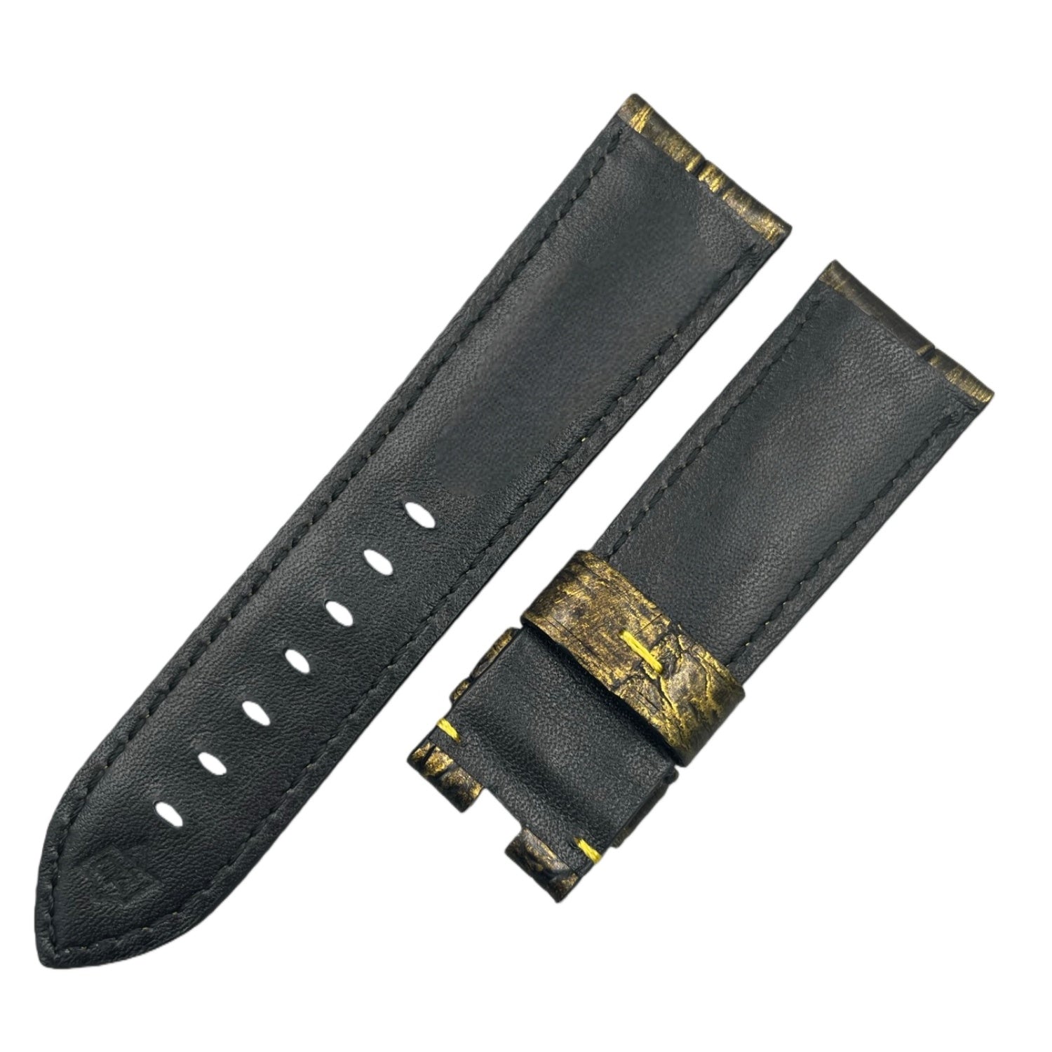 Fits Rolex Daytona Submariner Cellini and Panerai Ferrari Scuderia Flyback FER00014 Series Black Gold ALLIGATOR Handmade Custom Genuine Leather Watch Strap