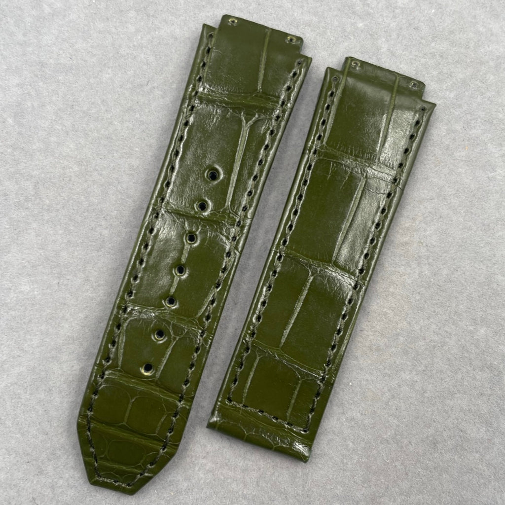Compatible with Hublot Big Bang Classic Fusion 501/521 Olive Green ALLIGATOR Leather Folding Genuine Leather Strap