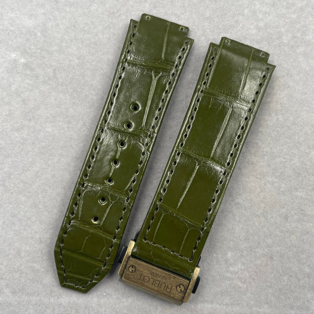 Compatible with Hublot Big Bang Classic Fusion 501/521 Olive Green ALLIGATOR Leather Folding Genuine Leather Strap