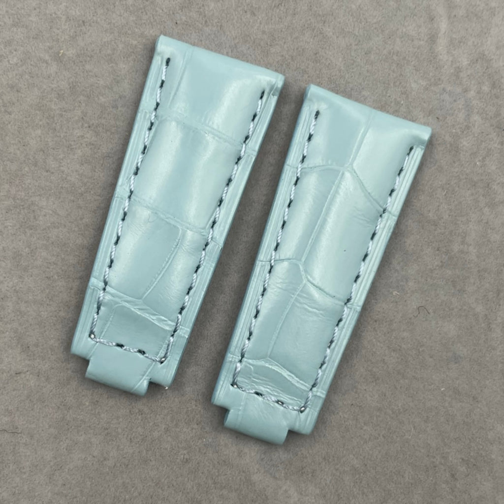 Fits Rolex Submariner and Daytona 116610LV-0002Pink Blue Alligator Leather Watch Strap with Foldable Clasp, Handcrafted Customization