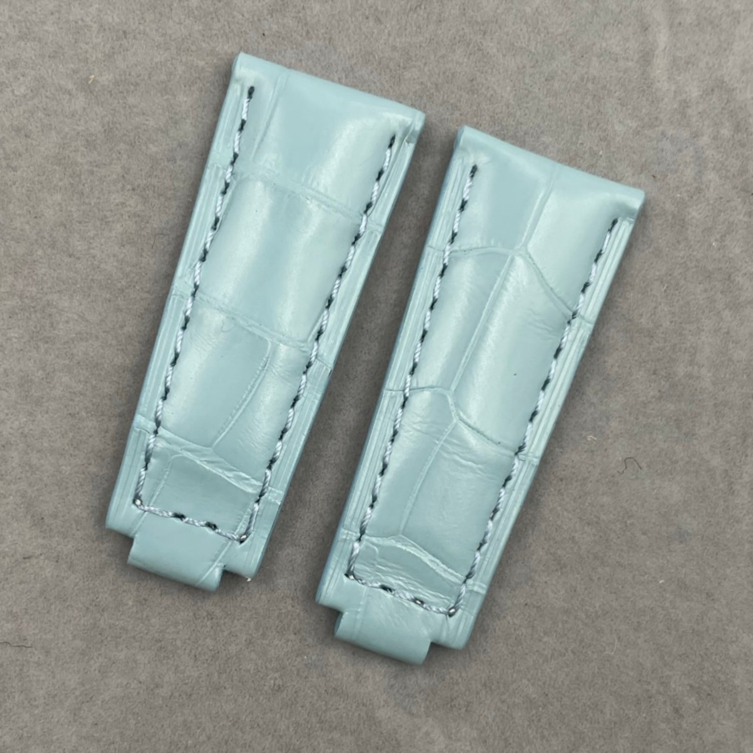 Fits Rolex Submariner and Daytona 116610LV-0002Pink Blue Alligator Leather Watch Strap with Foldable Clasp, Handcrafted Customization