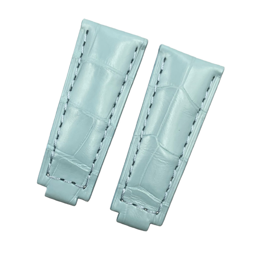 Fits Rolex Submariner and Daytona 116610LV-0002Pink Blue Alligator Leather Watch Strap with Foldable Clasp, Handcrafted Customization