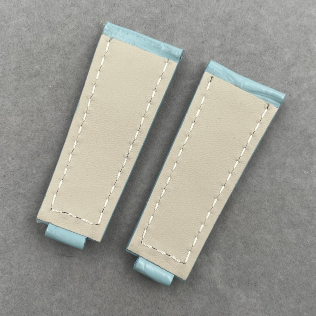 Fits Rolex Submariner and Daytona 116610LV-0002Pink Blue Alligator Leather Watch Strap with Foldable Clasp, Handcrafted Customization