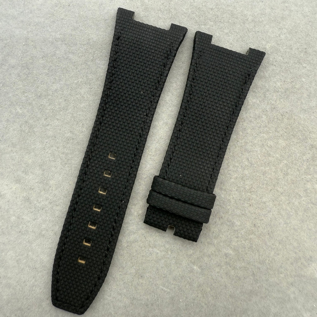 Handcrafted Custom Strap for IWC Ingenieur 28mm IW322503 - Black Fluororubber with Nylon Texture