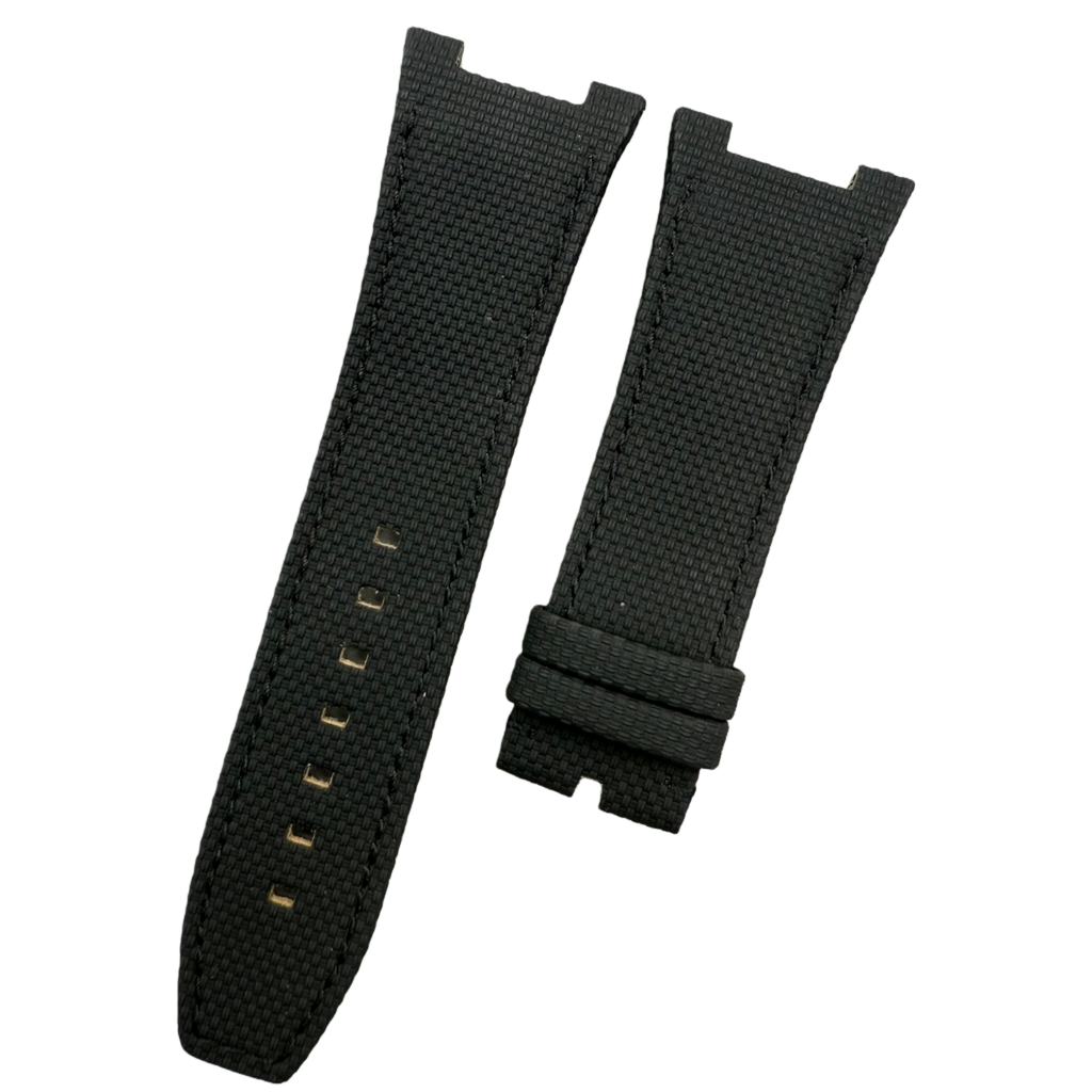 Handcrafted Custom Strap for IWC Ingenieur 28mm IW322503 - Black Fluororubber with Nylon Texture