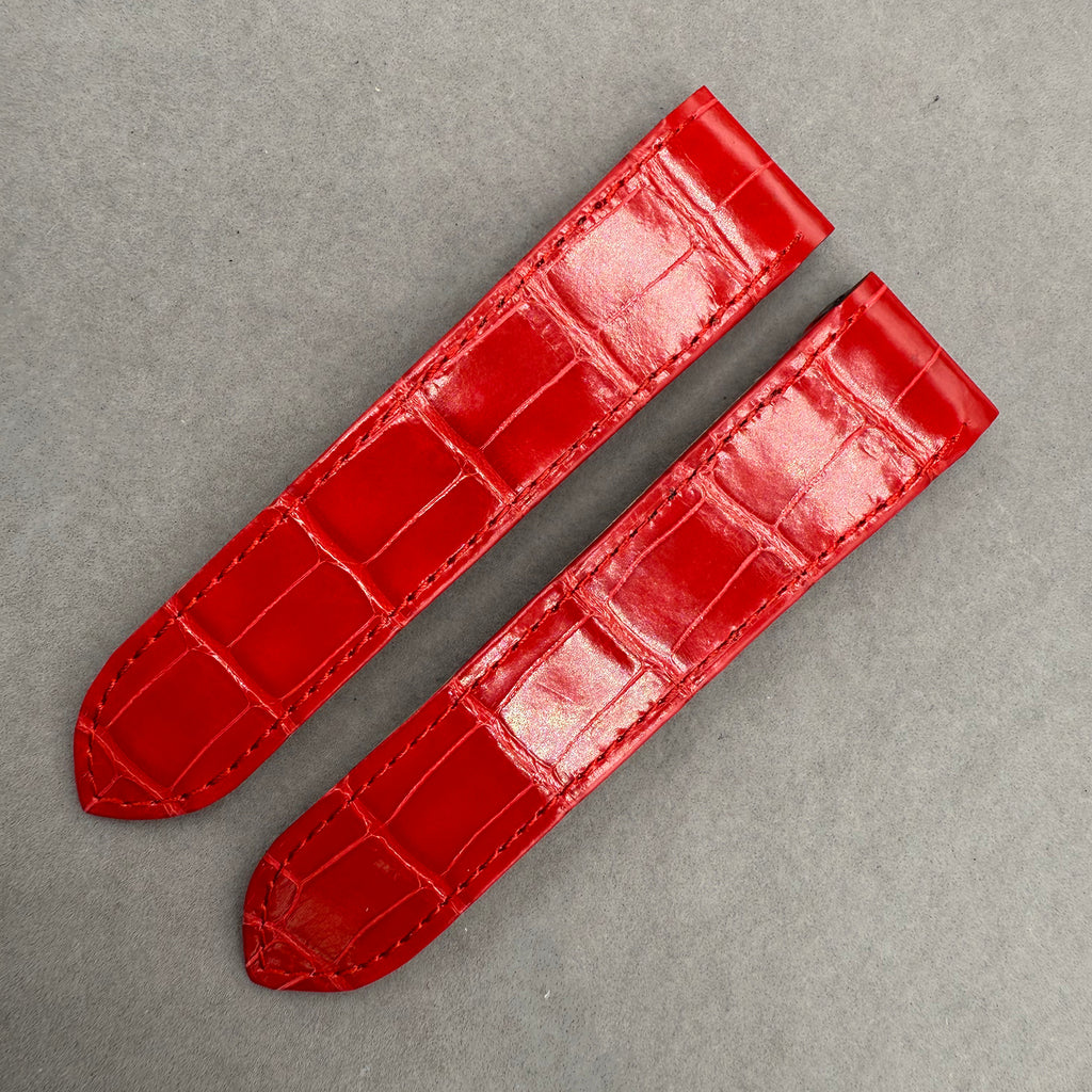Compatible with Cartier Santos 100 W20126X8 Red ALLIGATOR Folding Strap