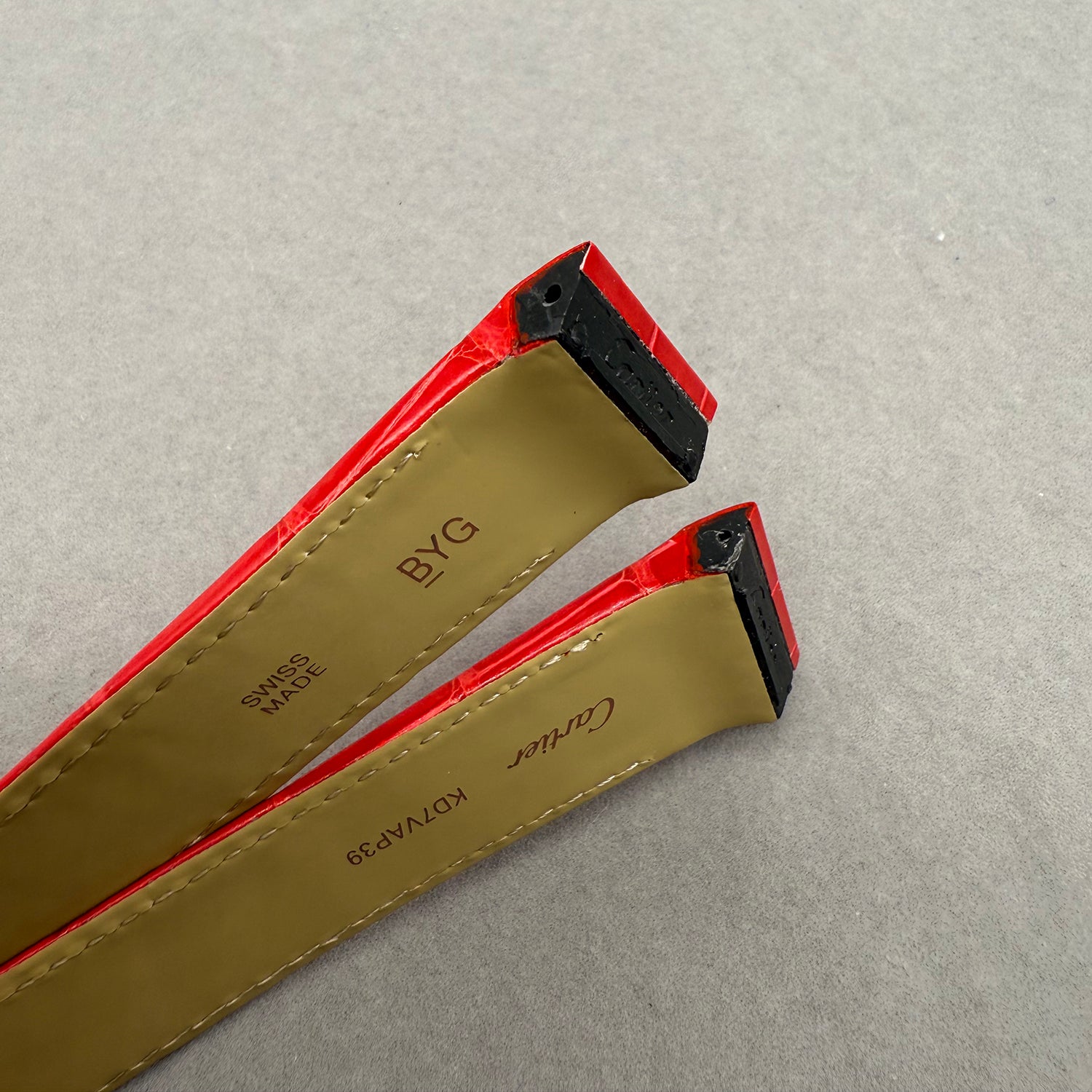 Compatible with Cartier Santos 100 W20126X8 Red ALLIGATOR Folding Strap