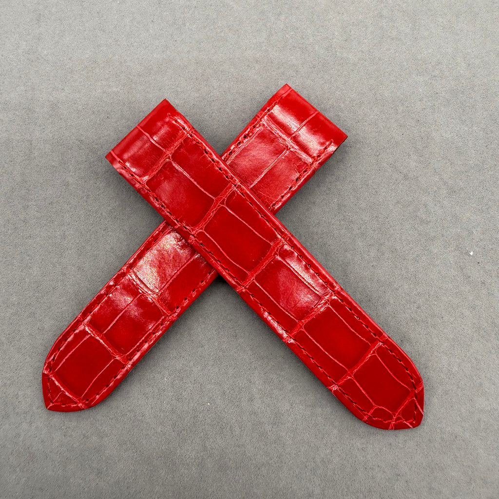 Compatible with Cartier Santos 100 W20126X8 Red ALLIGATOR Folding Strap