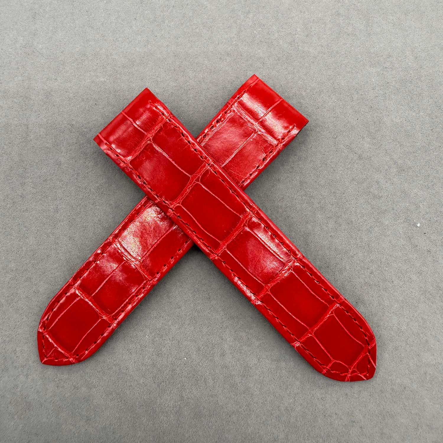 Compatible with Cartier Santos 100 W20126X8 Red ALLIGATOR Folding Strap