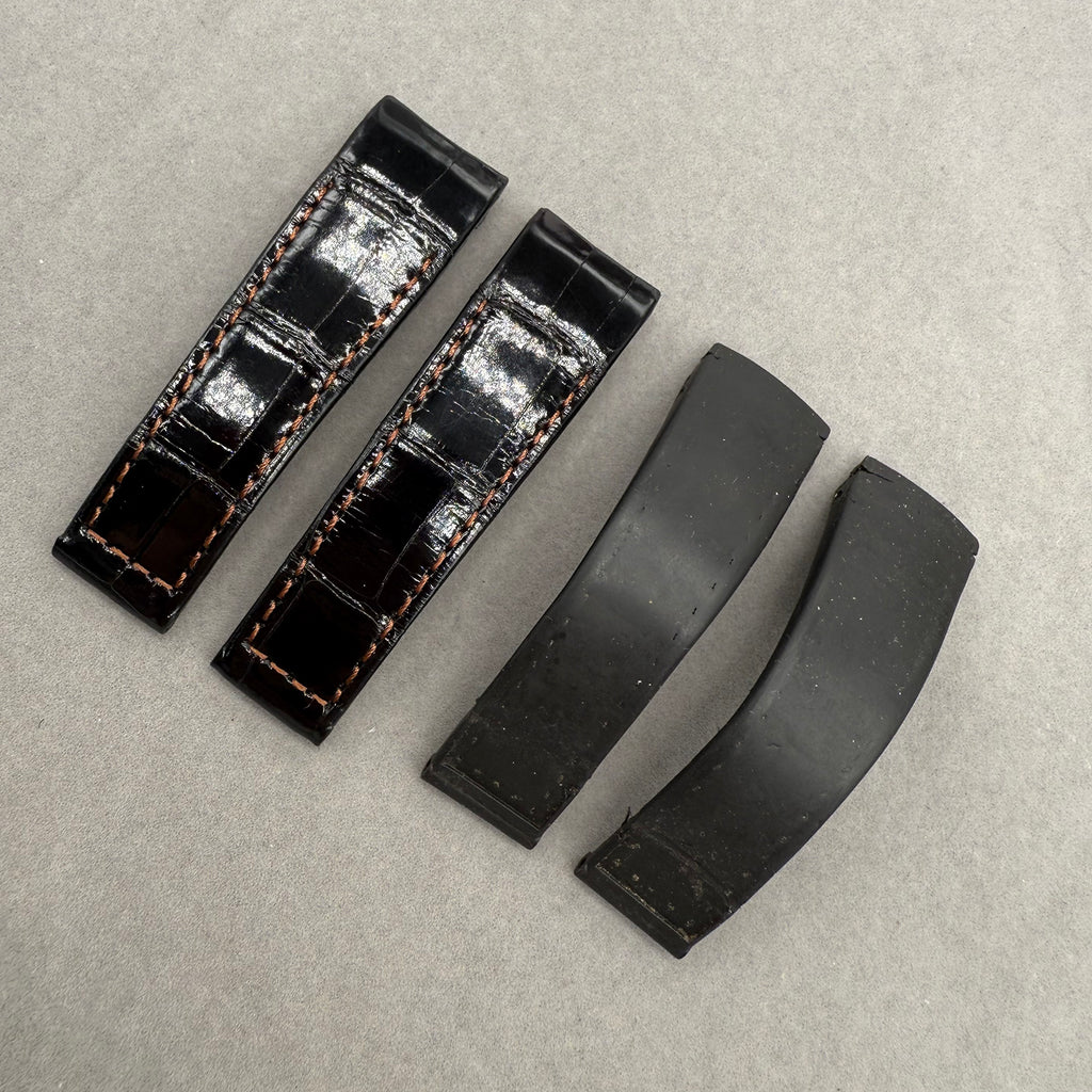 Compatible with Corum Bubble Polished Black Double-Sided ALLIGATOR Strap