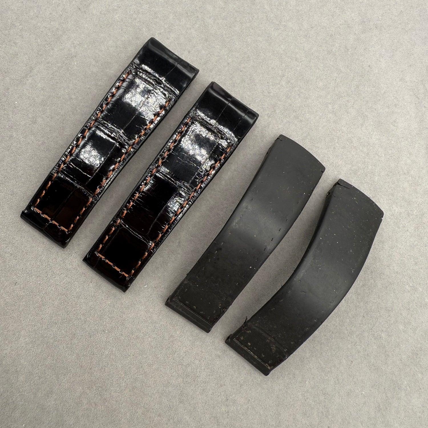 Compatible with Corum Bubble Polished Black Double-Sided ALLIGATOR Strap