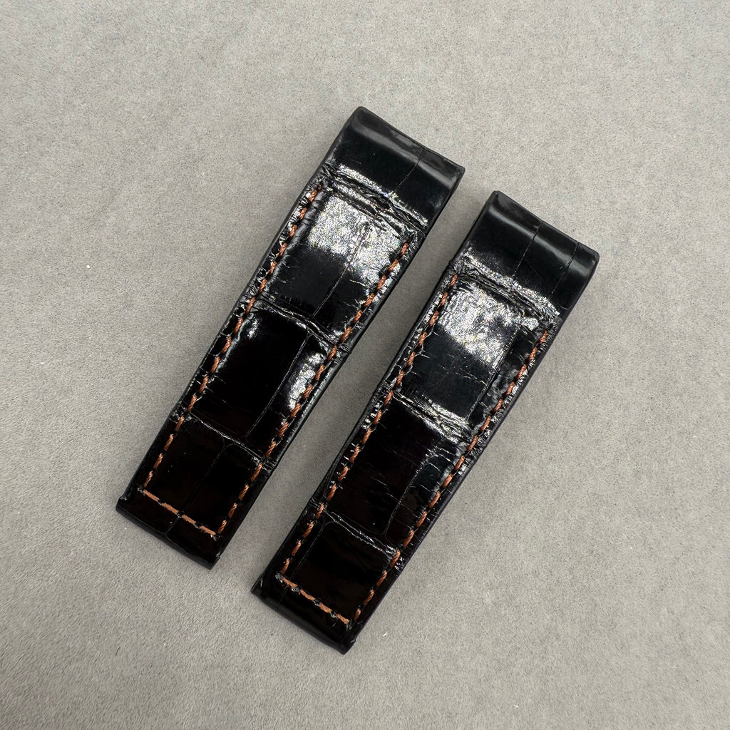 Compatible with Corum Bubble Polished Black Double-Sided ALLIGATOR Strap