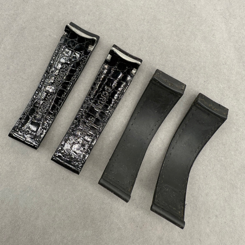 Compatible with Corum Bubble Polished Black Double-Sided ALLIGATOR Strap
