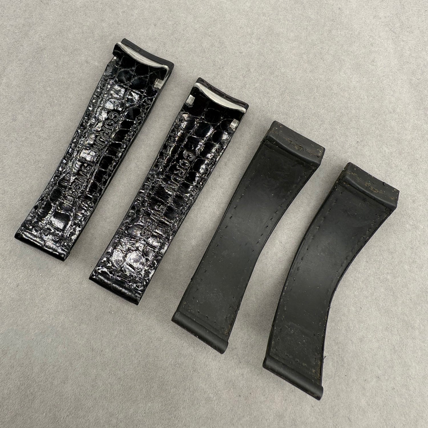 Compatible with Corum Bubble Polished Black Double-Sided ALLIGATOR Strap
